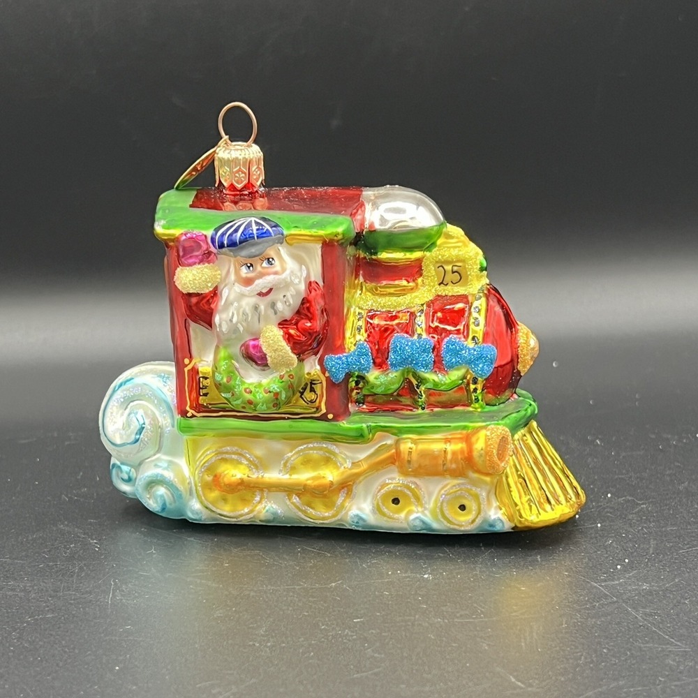 Christopher RADKO 'NORTH POLE JUNCTION' Santa Train Glass Ornament Hand painted